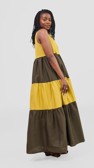 Safari Solana Sleeveless Tiered Maxi Dress - Light Olive / Hunters
