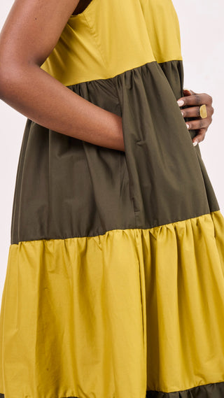 Safari Solana Sleeveless Tiered Maxi Dress - Light Olive / Hunters