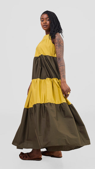 Safari Solana Sleeveless Tiered Maxi Dress - Light Olive / Hunters