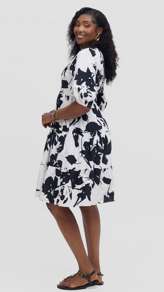 Safari Nazari Bubble Midi Dress - Beige / Black Print