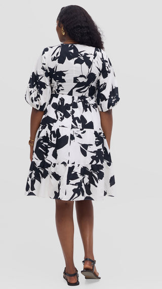 Safari Nazari Bubble Midi Dress - Beige / Black Print