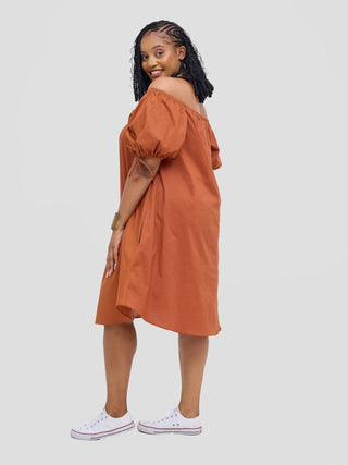 Safari Tawi Off - Shoulder Dress - Rust - Shopzetu