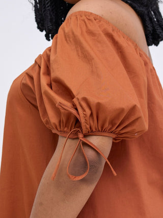 Safari Tawi Off - Shoulder Dress - Rust - Shopzetu