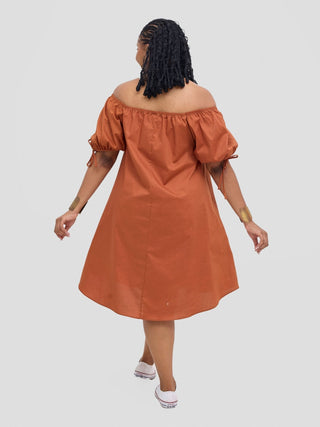 Safari Tawi Off - Shoulder Dress - Rust - Shopzetu