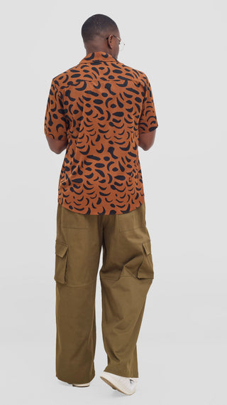 Shiv & Shikie X Safari Printed Short Sleeve Shirt - Brown / Black Ezi Print