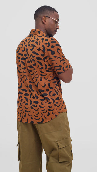 Shiv & Shikie X Safari Printed Short Sleeve Shirt - Brown / Black Ezi Print
