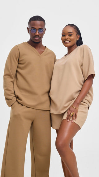 Shiv & Shikie X Safari Drawstring Pants - Dark Tan - Shopzetu