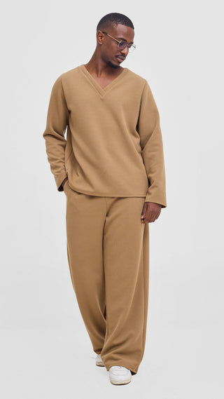 Shiv & Shikie X Safari V-Neck Long Sleeve T-shirt - Dark Tan