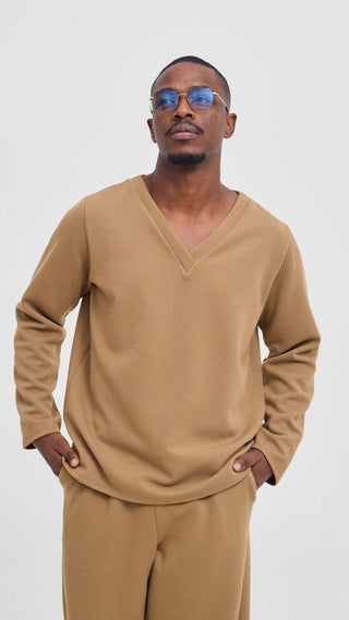 Shiv & Shikie X Safari V-Neck Long Sleeve T-shirt - Dark Tan