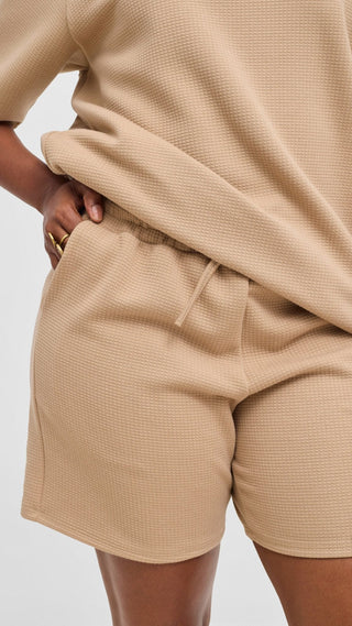 Shiv & Shikie X Safari Drawstring Shorts - Light Taupe - Shopzetu