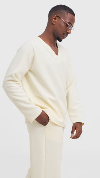 Shiv & Shikie X Safari V - Neck Long Sleeve T-shirt - Off White - Shopzetu