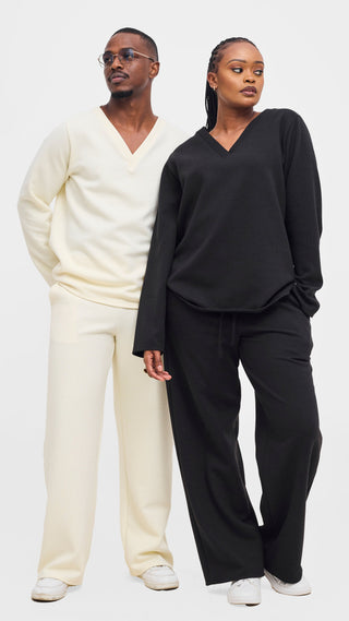 Shiv & Shikie X Safari V-Neck Long Sleeve T-shirt - Off White