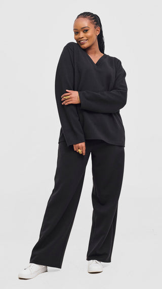 Shiv Shikie X Safari V-Neck Long Sleeve Sweatshirt in Rib - Black