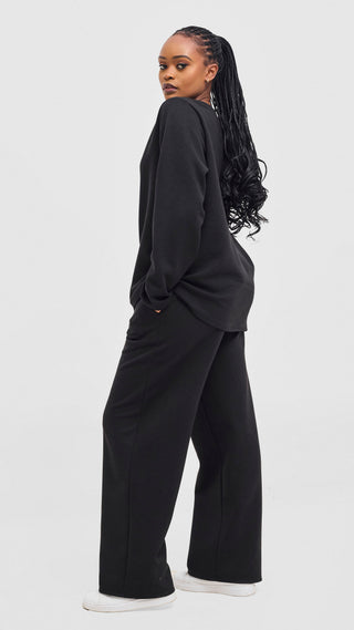 Shiv Shikie X Safari V-Neck Long Sleeve Sweatshirt in Rib - Black