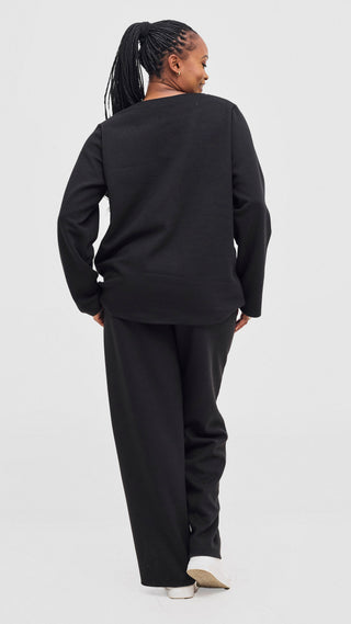 Shiv Shikie X Safari V-Neck Long Sleeve Sweatshirt in Rib - Black