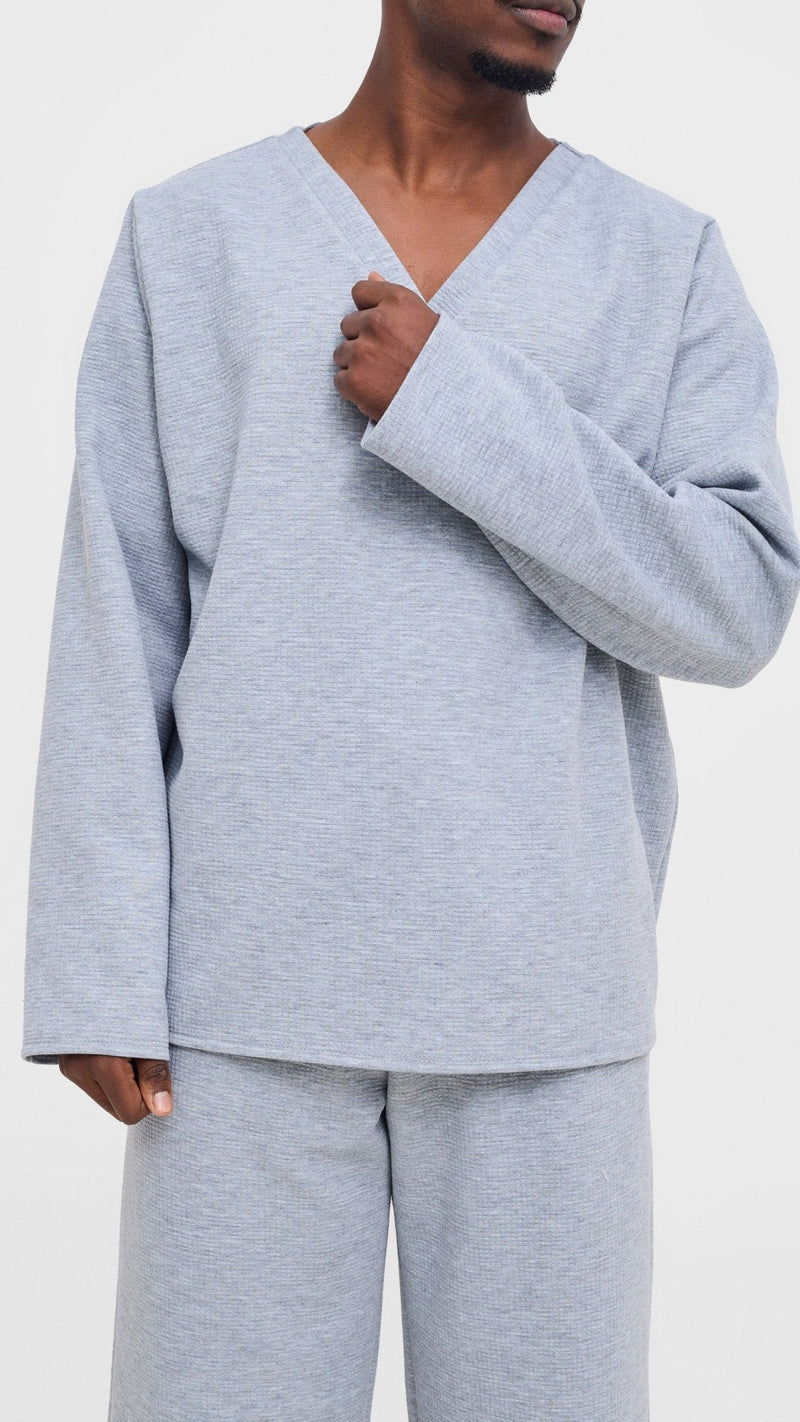 Shiv & Shikie X Safari V - Neck Long Sleeve T-shirt - Light Grey - Shopzetu