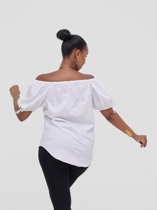 Safari Tawi Off - Shoulder Top - White - Shopzetu