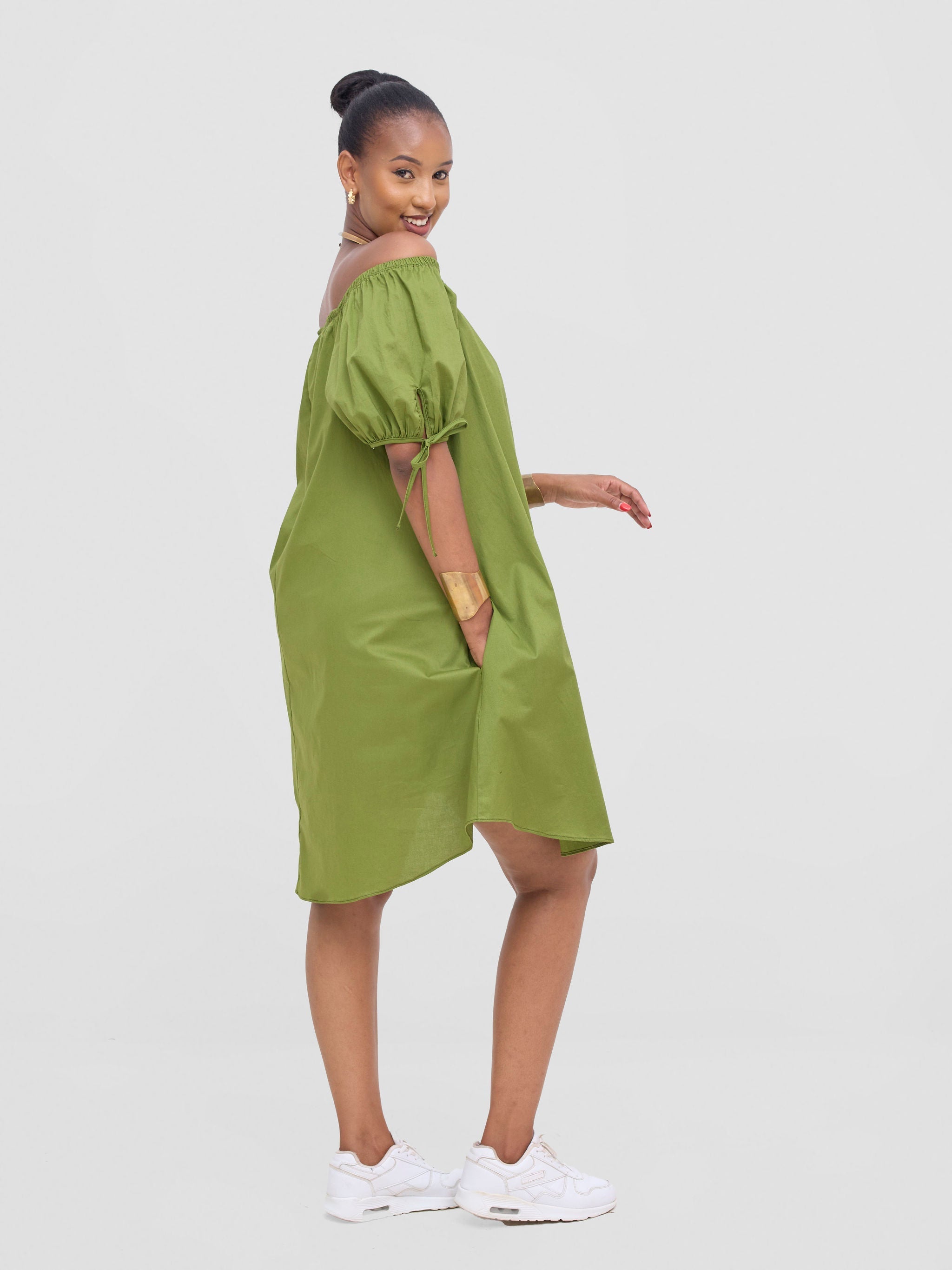 safari dress green Safari Tawi Off-Shoulder Dress