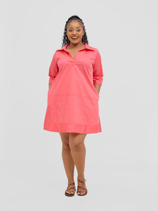Safari Mansi Wide Hem Tent Dress - Coral - Shopzetu