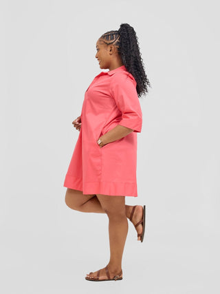 Safari Mansi Wide Hem Tent Dress - Coral - Shopzetu