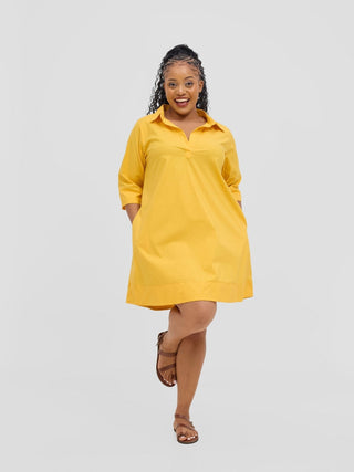 Safari Mansi Wide Hem Tent Dress - Mustard - Shopzetu