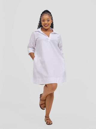 Safari Mansi Wide Hem Tent Dress - White - Shopzetu