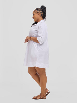 Safari Mansi Wide Hem Tent Dress - White - Shopzetu
