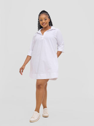 Safari Mansi Wide Hem Tent Dress - White - Shopzetu