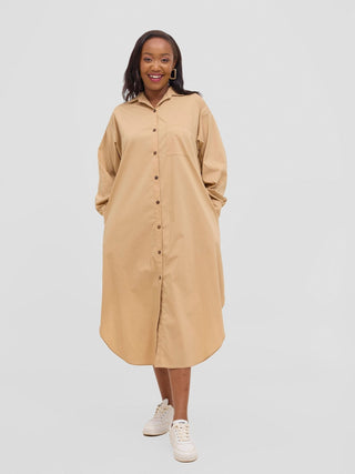 Safari Mansi Bishop Sleeve Shacket - Taupe - Shopzetu