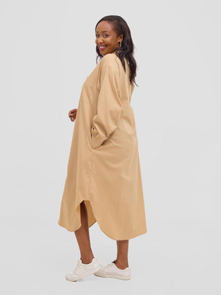 Safari Mansi Bishop Sleeve Shacket - Taupe - Shopzetu