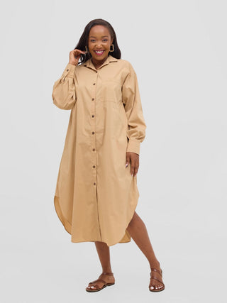 Safari Mansi Bishop Sleeve Shacket - Taupe - Shopzetu