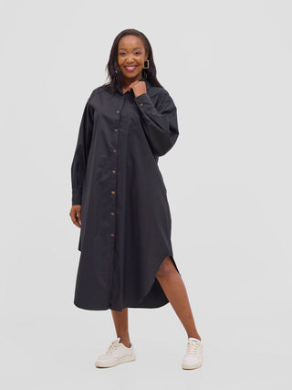 Safari Mansi Bishop Sleeve Shacket - Black - Shopzetu