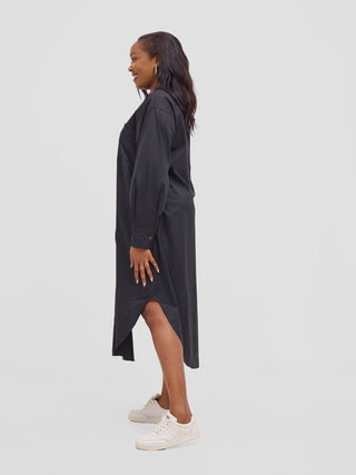Safari Mansi Bishop Sleeve Shacket - Black - Shopzetu