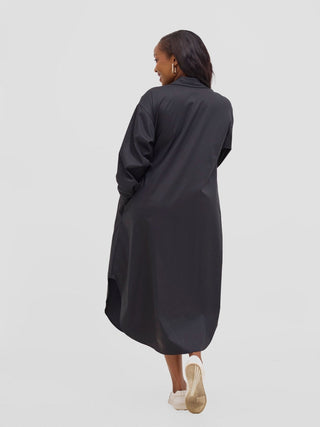 Safari Mansi Bishop Sleeve Shacket - Black - Shopzetu