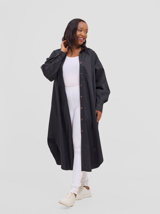 Safari Mansi Bishop Sleeve Shacket - Black - Shopzetu