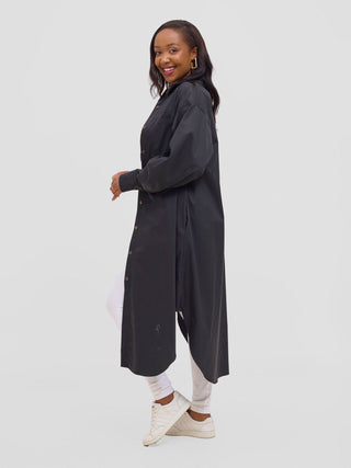 Safari Mansi Bishop Sleeve Shacket - Black - Shopzetu