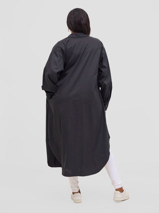Safari Mansi Bishop Sleeve Shacket - Black - Shopzetu
