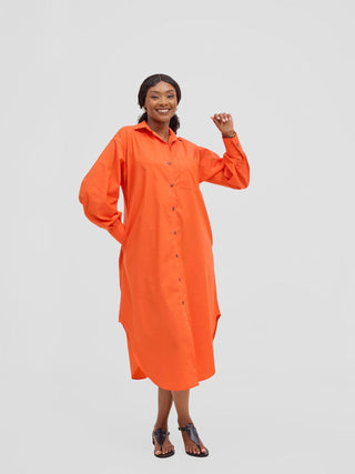 Safari Mansi Bishop Sleeve Shacket - Orange - Shopzetu