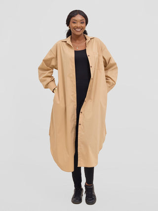 Safari Mansi Bishop Sleeve Shacket - Taupe - Shopzetu