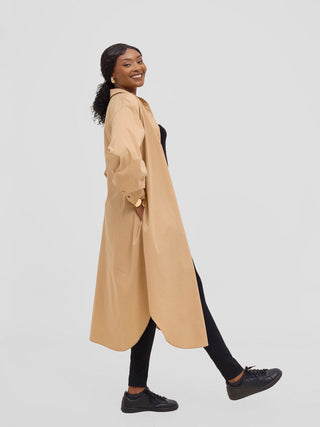 Safari Mansi Bishop Sleeve Shacket - Taupe - Shopzetu