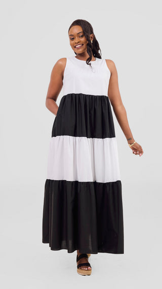 Safari Solana Sleeveless Tiered Maxi Dress - White / Black Safari By Vivo Safari Solana Sleeveless Tiered Maxi Dress - White / Black Safari By Vivo
