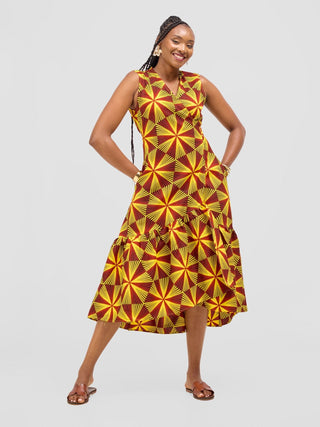 Safari Savannah Kitenge Midi Wrap Dress - Juja Print - Shopzetu