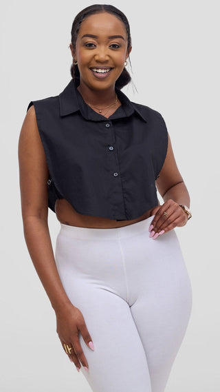 Shiv & Shikie X Safari Faux Collar Shirt - Black - Shopzetu