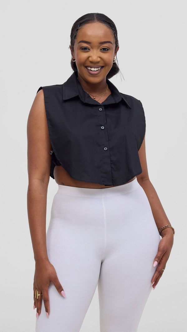 Shiv & Shikie X Safari Faux Collar Shirt - Black - Shopzetu