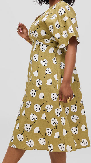 Safari by Vivo Zehra Tie Waist Kimono Dress - Olive Textured Print