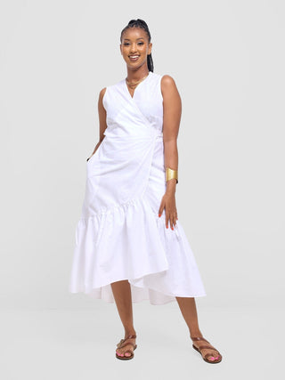 Safari Savannah Midi Wrap Dress - White - Shopzetu