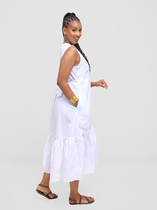 Safari Savannah Midi Wrap Dress - White - Shopzetu