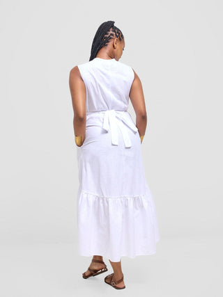 Safari Savannah Midi Wrap Dress - White - Shopzetu