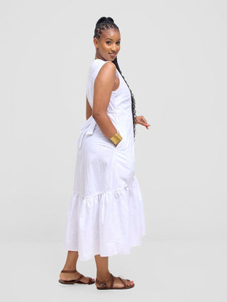 Safari Savannah Midi Wrap Dress - White - Shopzetu