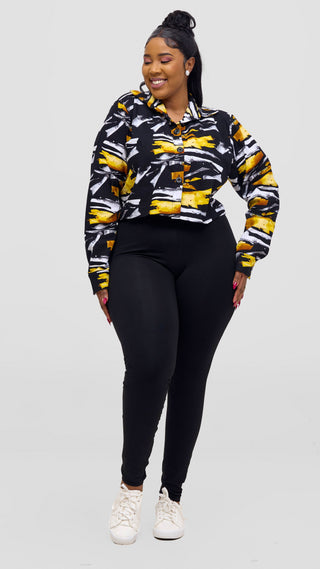 Safari Tara Crop Shacket - Black / Yellow Fali Print